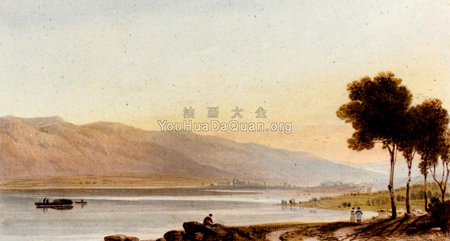 Figures And Sheep On The Shore Of Lake Geneva - 约翰·瓦利
